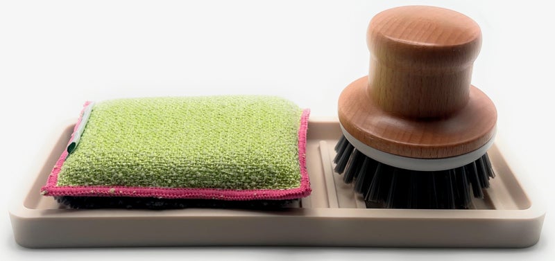 Happitasa Silicone Kitchen Sink Organizer Tray  Sponge Holder and Countertop Protector | Bathroom and Kitchen Soap Dish and Dispenser Tray (Sand Dollar  10""x5.25"") - Image 4